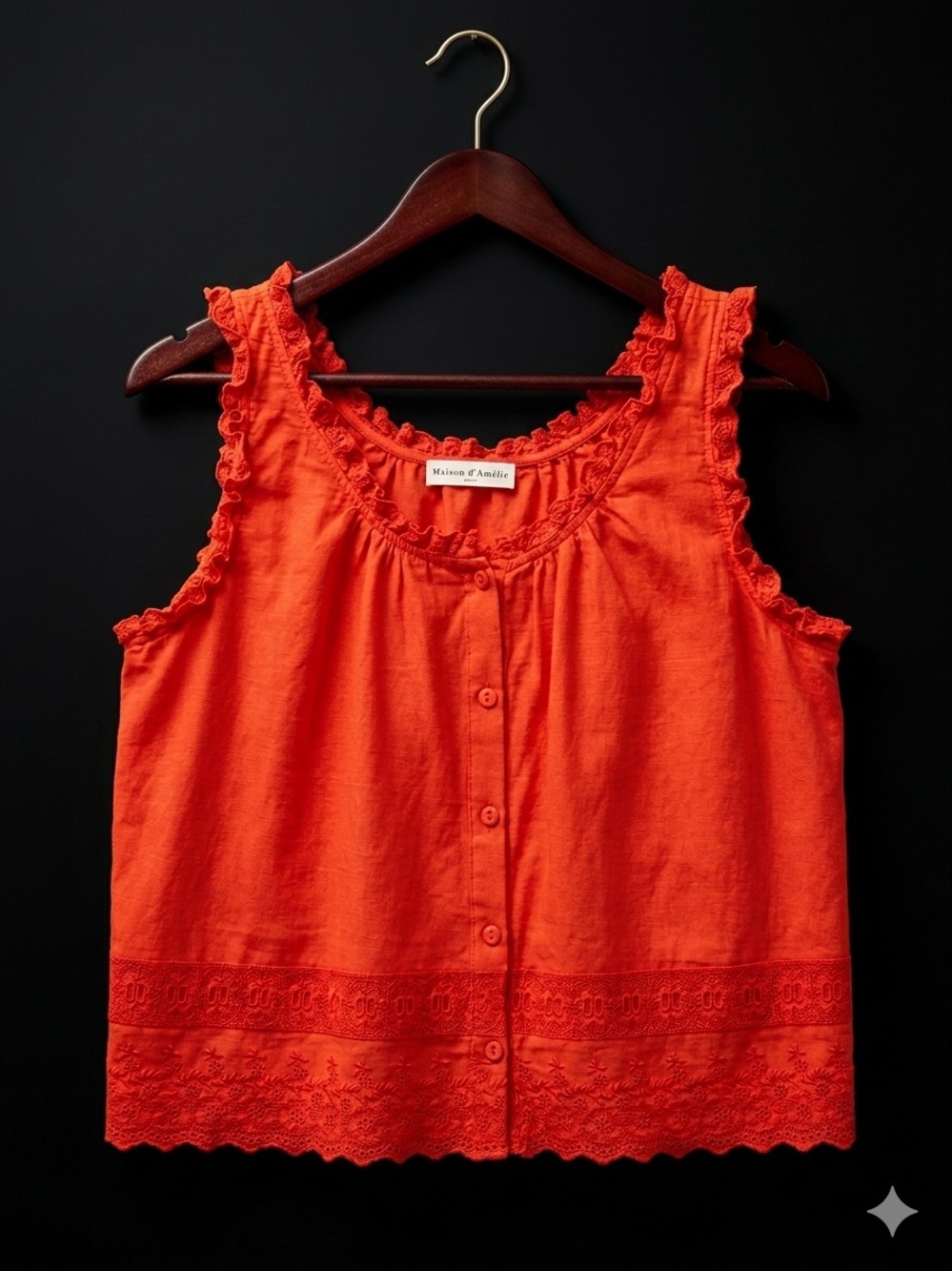 Maison d'Amélie Orange Ruffle Eyelet Lace Boho Tank Top M